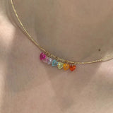 Daiiibabyyy  Sweet Rainbow Color Heart Zircon Charm Choker Necklace For Girls and Women Fashion Jewelry Summer on Holiday