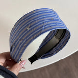 DAIIIBABYYY  -  Blue-gray plaid wide version headband sweet and fresh denim blue hairpin bag head going out daily versatile hairhoop