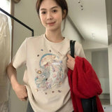 DAIIIBABYYY  -  Casual Style Hand Sewn Shell T-shirt Women's Summer Loose O-neck Short-sleeved T-shirt Fashion Female Clothes
