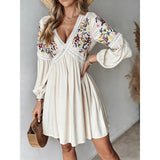 Daiiibabyyy  New Spot Cross-border European American Women's Clothing Amazon Fashion Women's Clothing V-neck Lace Long-sleeved Casual Skirt