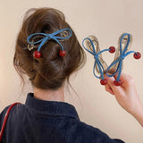 Daiiibabyyy  1PC Cute Cherry Blue Bow Hair Clips, Sweet Transparent Hair Claws, Fashionable Hair Accessories for Women and Girls