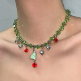 DAIIIBABYYY  -  Mint Green Crystal Block Bead Necklace New Heart-Shaped Tassel Fashionable Creative Design Colorful Necklace Women's Jewelry