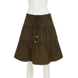 Daiiibabyyy  Vintage Skirt for Woman A-Line Beaded Tie-Waist Chic Brown Lace Design Slim Mid-length Skirt Y2k Boho Clothes New