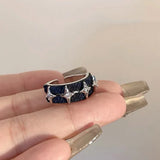 Daiiibabyyy  Y2K Starry Beads Opening Rings for Women Heart Three Layer Denim Rings Adjustable Metal Cross Zircon Ring Jewelry Music Festival