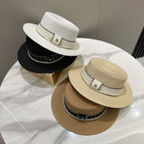 DAIIIBABYYY  -  Women's hat female Hepburn style straw hat spring and summer new flat top hat French retro sun hat net red same style straw hat