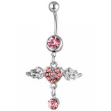 Daiiibabyyy  Y2K Body Accessory Pink Crystal Heart Belly Button Rings Sexy Jewelry Angel Wing Body Piercing Belly Button Ring Cute Belly Ring