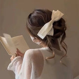 DAIIIBABYYY  -  French Style Black Satin Big Bow Hairpin New Women's Face Small Hair-Top Clip Back Head Hair Clip Headdress New