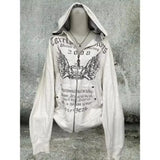 Daiiibabyyy  Grey Faux Fur Wool Double Zipper Jacket Hoodies Women's Slim Waist Hooded Vintage Y2k Coats Ropa Mujer Casual Fashion Sweatshirt