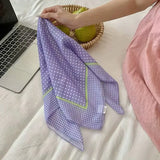 Daiiibabyyy  Women's Scarf Korean-style Small Square Scarves Fresh And Simple Purple Color Floral Floral Style Retro And Artistic Headscarves