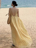 Daiiibabyyy  Korean Maxi Slip Dresses for Women Backless Temperamant Bandage Robe Femme Vestidos De Mujer Vintage Summer Pleated Dress