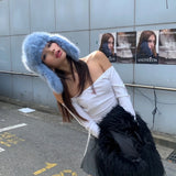 Daiiibabyyy  Fluffy Imitation Mink Fur Bomber Hats Men's Autumn and Winter Korean Version Plush Pilot Hat Female Ins Blogger Cycling Cold Hat