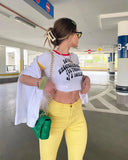 Daiiibabyyy Yellow Ripped Women Flare Jeans Lady Stretch Vintage High Waist Denim Pants Lady Y2K Punk Streetwear Slim Bell Bottom Trousers