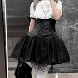 Daiiibabyyy  Cosplay Rhinestone Bow Japanese Gothic Style Skirt Set Women Sweet Lace Ruffles Shirt Slim Bandage Mini Skirt Lolita Y2k Outfits