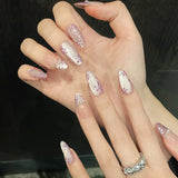 Daiiibabyyy  10pcs Handmade Press On Nails Light Purple French Style Cat's Eye False Nails Gentle Flower Designs Wearable Fake Nail Tips