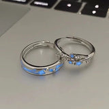 DAIIIBABYYY  -  1Pair Glow In Dark Luminous Blue Green Light Star Ring Fluorescent Heart Ring Women Men Couples Finger Rings Jewelry Adjustable