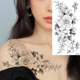 DAIIIBABYYY  -  Black Flower Women Sexy Tattoo Sticker Women Dot Rose Peony Body Chest Art Temporary Tattoos Water Transfer Fake Tattoo Stickers