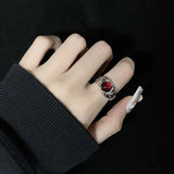 Daiiibabyyy  Korea Cute Rabbit Ear Rings Girl Women Bunny Zircon Jewelry Opening Rings For Girlfriend Sweet Cool Wind Jewelry Gifts