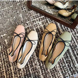 DAIIIBABYYY   -  High-grade sheepskin version  Sweet and gentle bow square head shallow mouth flat soft sole ballet shoes female