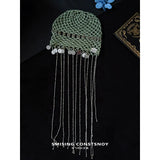 Daiiibabyyy  Unique Design Hand Crochet Hollow Beanie Women Summer Breathable Long Tassel Decor Vibe Knitted Skull Knitted Cap