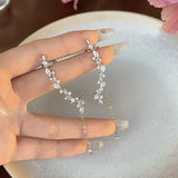 Daiiibabyyy  Shiny Zircon Long Chain Tassel Pendant Ear Clip for Women Luxury Flower Ear Needles Ear Clips Earrings Fashion Wedding Jewelry