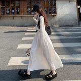 Daiiibabyyy  Korean Style Polo Collar Slim Fit Knitted Dress White Waist Cinching Women's Fashion Autumn Sweet Dress