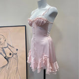 Daiiibabyyy  French Lolita Girl Sleepwear Ice Silk Sexy Nightdress with Chest Pad High Quality Suspender Night Gown for Women Camisolas