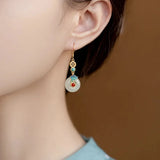 Daiiibabyyy Hetian Jade Ear Line Transfer Safe Buckle Chinese Style Earrings Female Summer Temperament Ancient Style Net Red Dropship