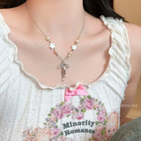 Daiiibabyyy  Old Wind Imitation Sea Blue Treasure White Crystal Freshwater Pearl Glass Pendant Women's Banquet Jewelry Sea Necklace