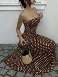 Daiiibabyyy  Elegant strapless waist cinching slimming dress with polka dot sexy off shoulder spring/summer new A-line skirt