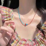 DAIIIBABYYY  -  Fashion Aesthetic Cute Ceramic Red Blue Mushroom Beaded Contrast Design Choker Necklace 2025 Summer Y2K Charms Jewelry For Women