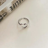 Daiiibabyyy  Vintage Black Enamel Love Heart Couple Ring for Men Women Personality Adjustable Opening Stainless Steel Ring Jewelry Accessory