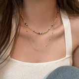 Daiiibabyyy  New Colorful Beads Choker Necklace Korean Fashion Simple Colorful Collar Short Chain Handmade Female Necklace Women Girl Jewelry