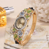 Daiiibabyyy  Rich In Flowers Vintage Watch Rhinestone Bracelet Round Dial Quartz Watch Crystal Jewelry Versatile Design
