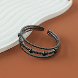 Daiiibabyyy  Black Rhinestone Zircon 3-layer Open Bangle Retro Personalized Jewelry Gifts For Women Daily Party Accessories