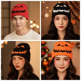 Daiiibabyyy  Knitted Fabric Pumpkin Beanie Hat Pumpkin Orange Soft Texture Halloween Knitted Cap Lightweight Cuffed Brim Hip Hop Skullcap