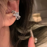 Daiiibabyyy  1PC Shiny Zircon Star Clip Earrings for Women Girl Simple Sweet Party Ear Cuff Silver Color Light Luxury Jewelry Gift