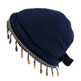 Versatile Elastic Colorful Beaded Headscarf Hijab Ethnic Style Pre-tie Head Wraps Hip-hop Dome Jacquard Pullover Cap Gifts