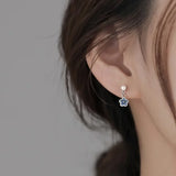 Daiiibabyyy  French Delicate Enamel Blue Small Flower Imitation Pearl Dangle Earrings for Women Elegant Fashion Jewelry Accessories