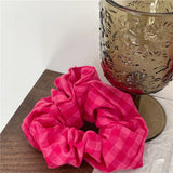 DAIIIBABYYY  -  Pink plaid pleated intestine ring hair ring size version temperament fabric head flower ponytail hair rope Korean version new