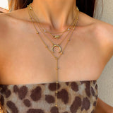Daiiibabyyy  Cross Border New Bohemian Style Moon Elephant Pendant Multi Layer Handmade Layered Four Layer Necklace Set