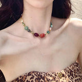 Daiiibabyyy  Colored Harajuku Beaded Star Necklace Chinese Style Ethnic Handmade Jewelry Clavicle Chain for Girl Punk Sweet Jewelry Party