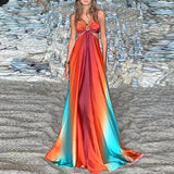 DAIIIBABYYY  -  Summer Sexy Halter Sleeveless Gradient Sling Dress Beach Holiday Backless Lace Up Slim Party Dresseses 2025 Women's Long Dress