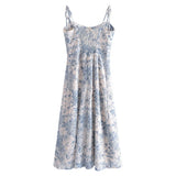 Daiiibabyyy  Vintage French Summer Orange Lemon Print Bandage Spaghetti Strap Midi Dress Women Hem Slit Bow Lacing Up Sling Dresses Vestido