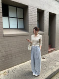 DAIIIBABYYY  -  Strap Design Pleated Casual Pants Women Summer New Niche Versatile Hanging High Waisted Straight Leg Trousers