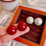 Daiiibabyyy  New Retro Fashion Ankara Red Round Ball Stud Earrings for Women Minimalist Statement Earrings Festive Party Atmosphere Jewelry
