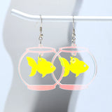 Daiiibabyyy  Cute Glitter Acrylic Fish Tank Dangle Earrings for Women Colorful Marine Animals Drop Earring Summer Beach Jewelry Accessory