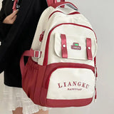 Daiiibabyyy  New Design Nylon School Bag Red Color Large Capacity Backpack Multifunctional Shoulder Bag