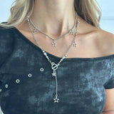 Daiiibabyyy  Simple Trendy Silver Color Hollow Five-Pointed Star Pendant Necklace Men Punk Daily Party Jewelry Neck Accessories