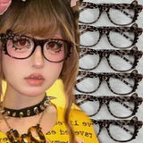 Daiiibabyyy  Y2K Leopard Print Eyeglass Frame Anime Leopard Print Eyeglass Frame Kawaii Retro Glasses Cartoon Cute Eyewear Decorative Toys