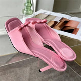 Daiiibabyyy  Butterfly-knot Satin Women Slipper Slip On Ladies Sandal Thin High Heel Outdoor Dress Slides Shoes Summer Fashion